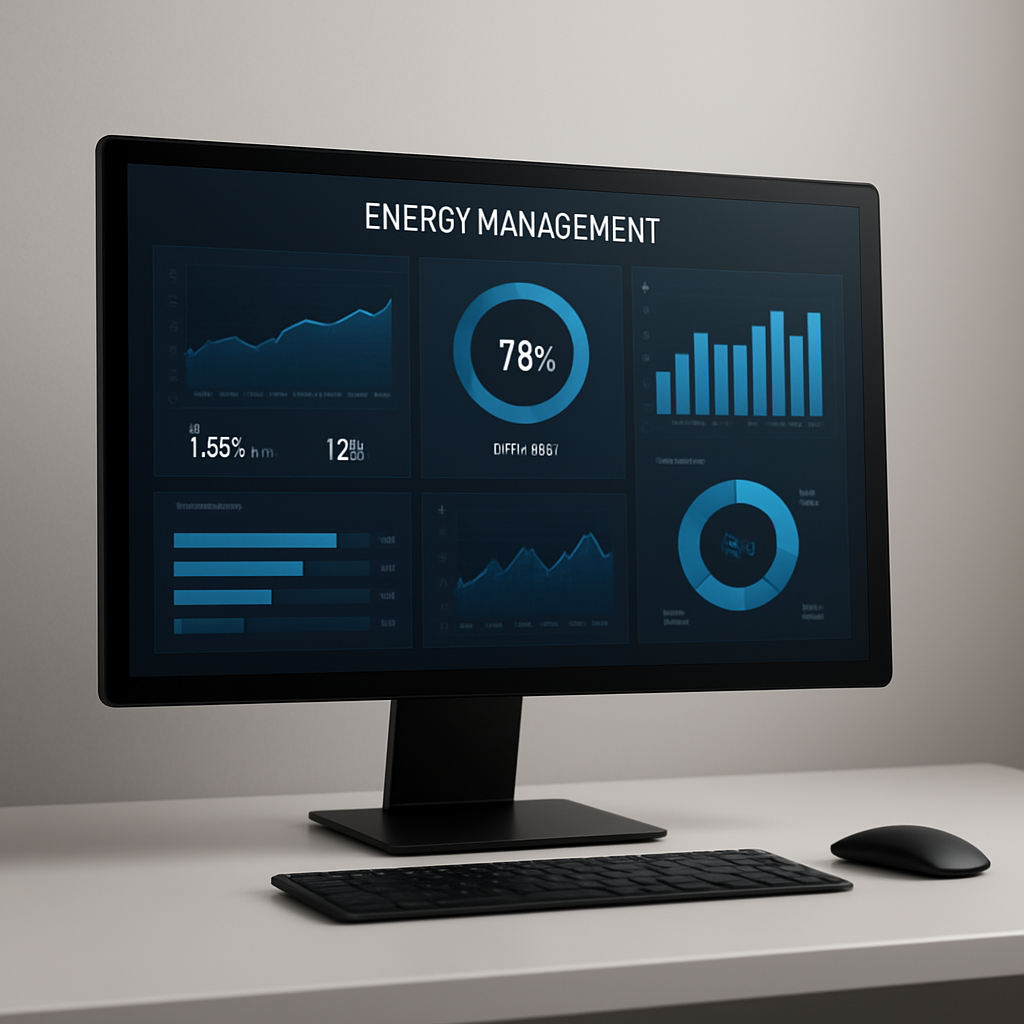 Monitor displaying an energy management dashboard